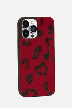 iPhone Printed Fur Case - Bright Red