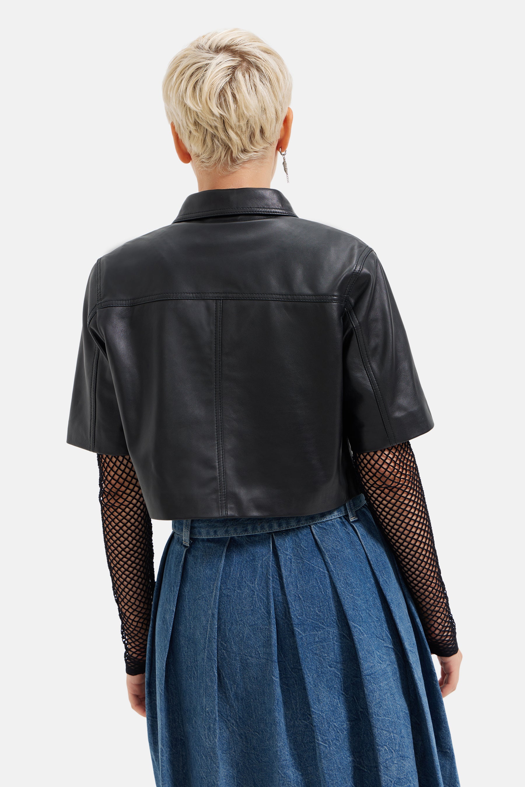 Stark - Leather Crop Shirt - Black