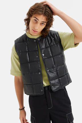 Vito - Quilted Leather Vest - Black