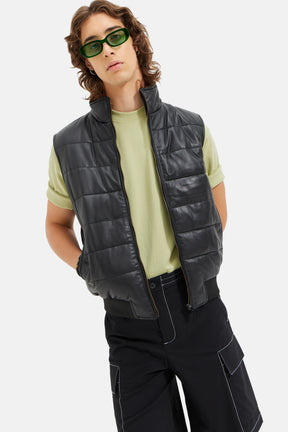 Zed - Quilted Leather Vest - Black