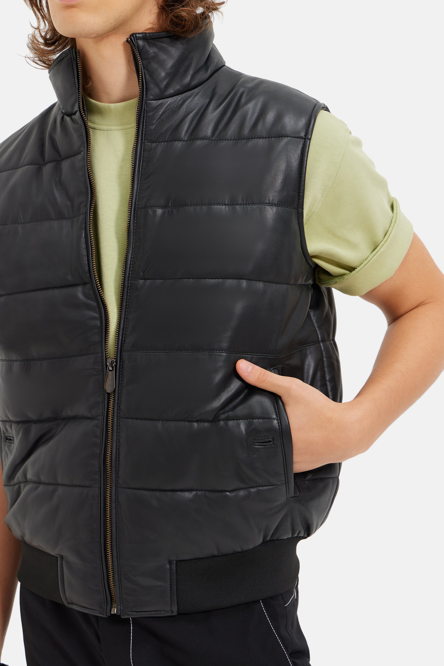 Zed - Quilted Leather Vest - Black