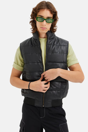 Zed - Quilted Leather Vest - Black