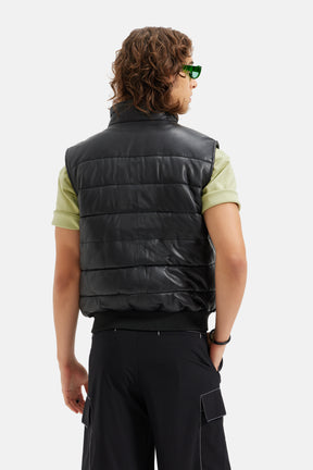 Zed - Quilted Leather Vest - Black