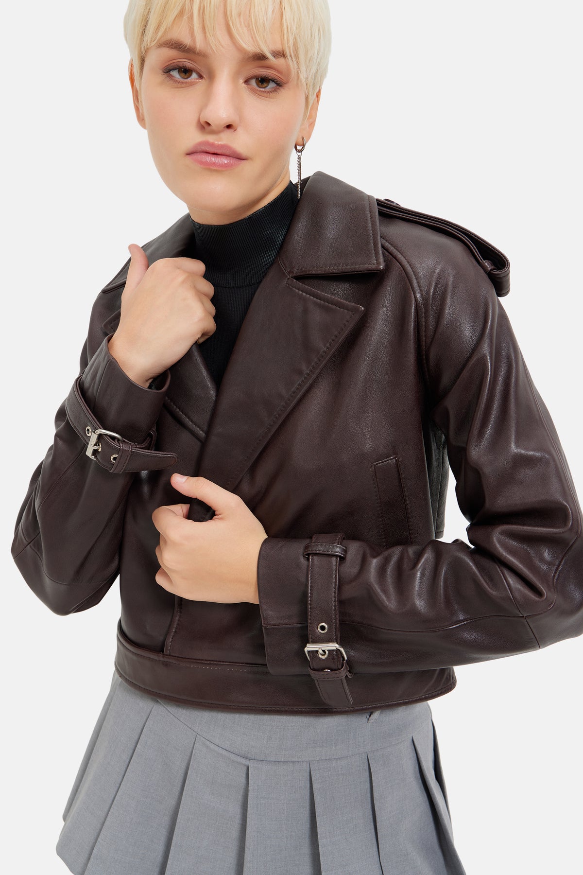 Lizbeth - Leather Biker Jacket - Chocolate Brown