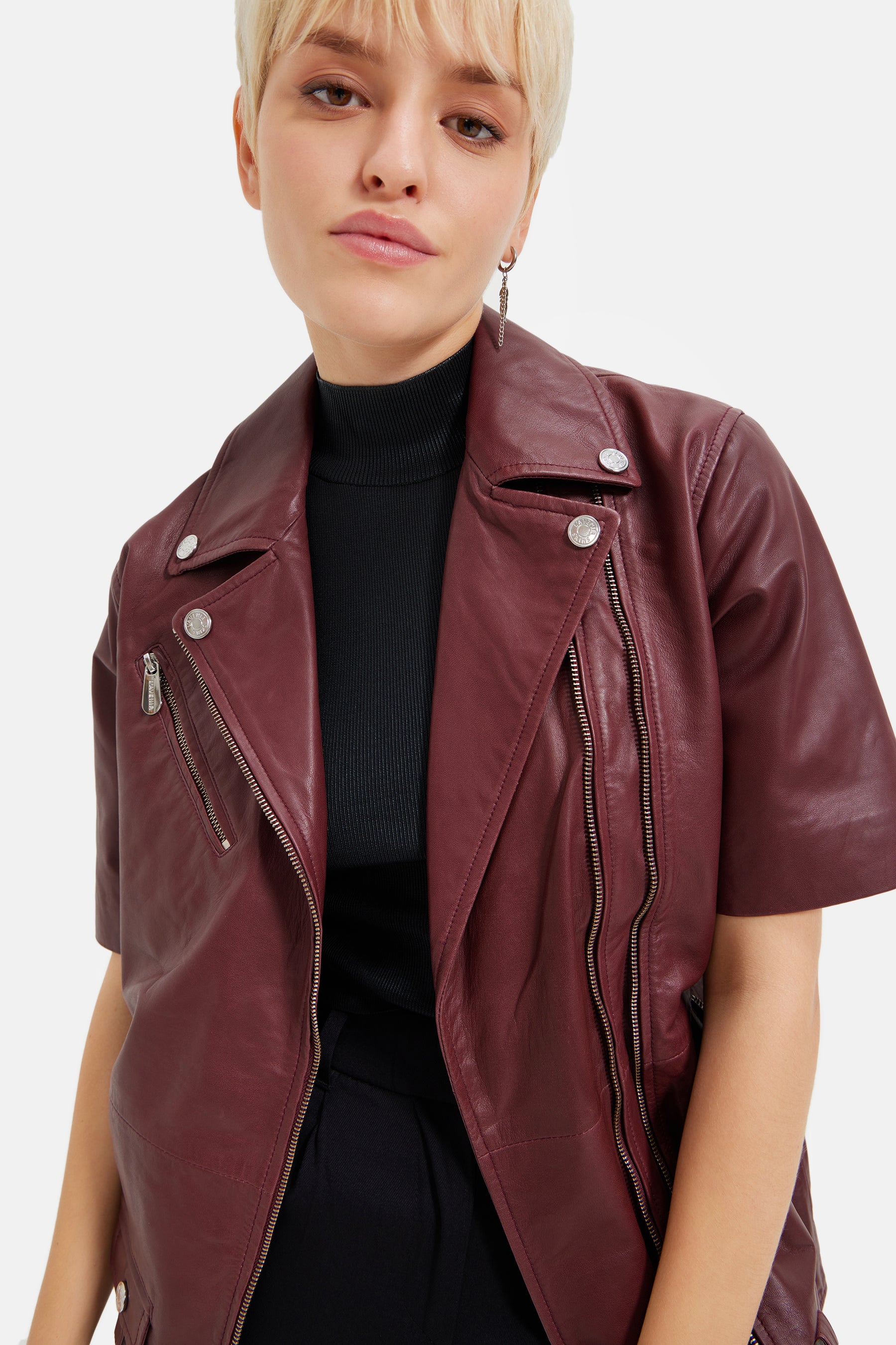 Ace - Leather Racer Vest - Wine