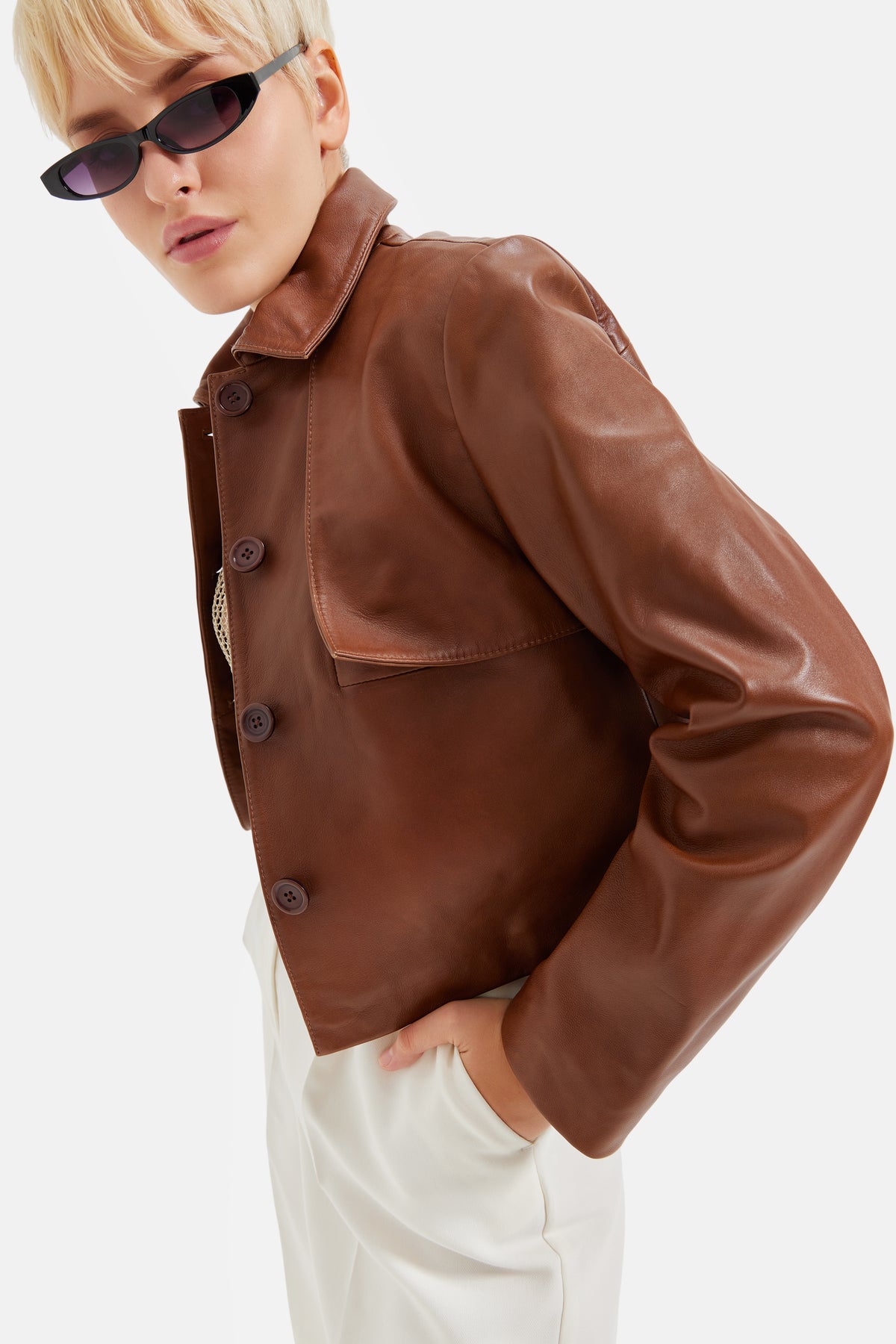 Roux - Leather Buttoned Jacket - Cognac