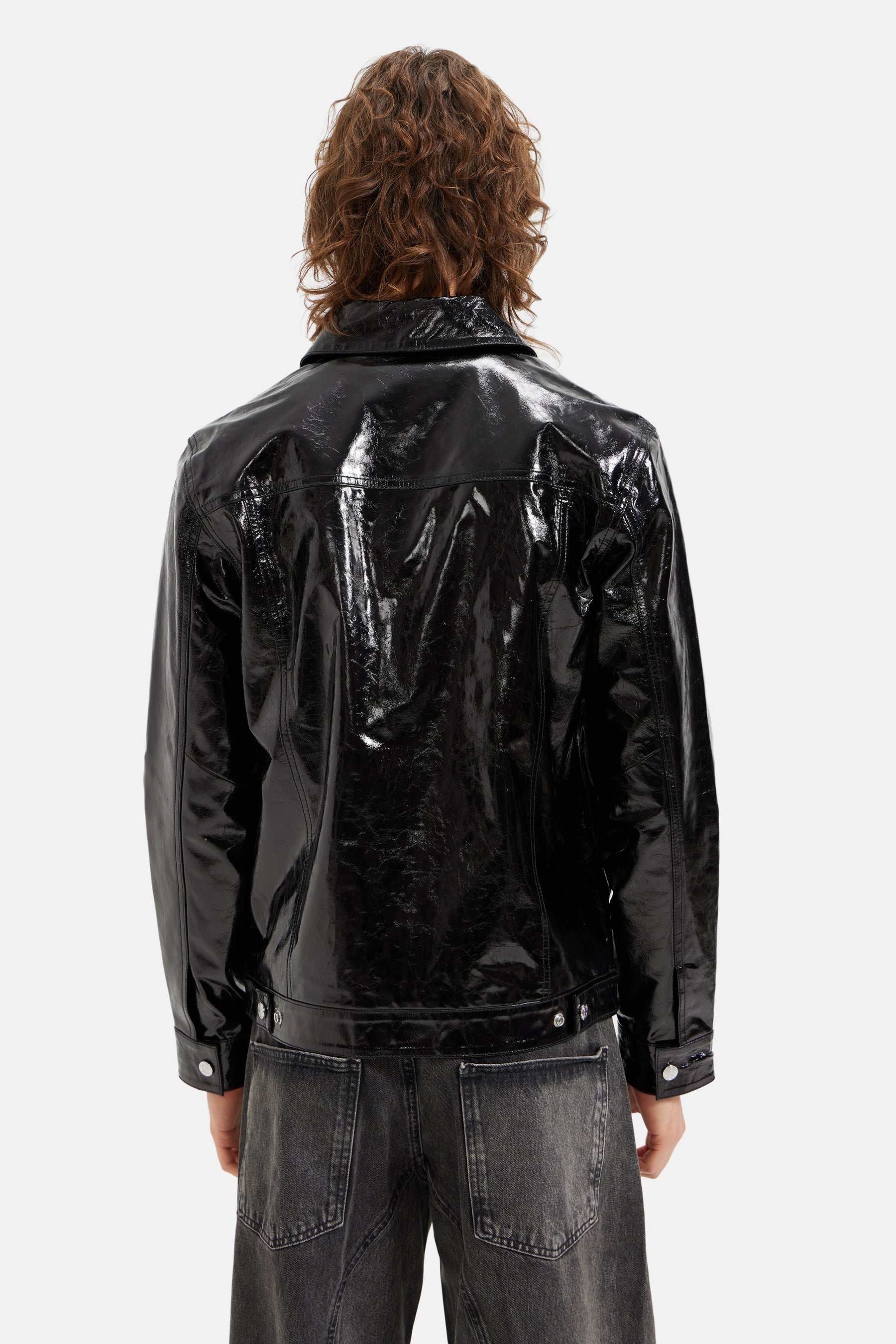 Nexus - Foiled Leather Button-Up Jacket - Black