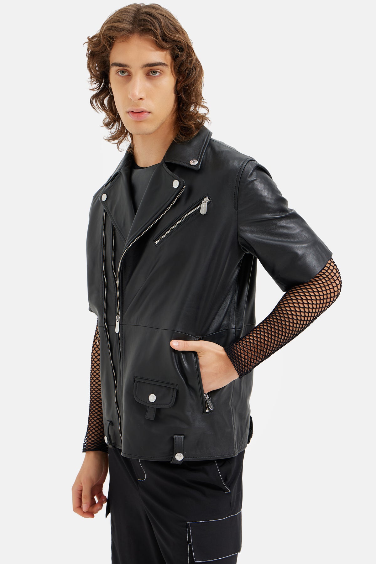 Ace - Leather Racer Vest - Black