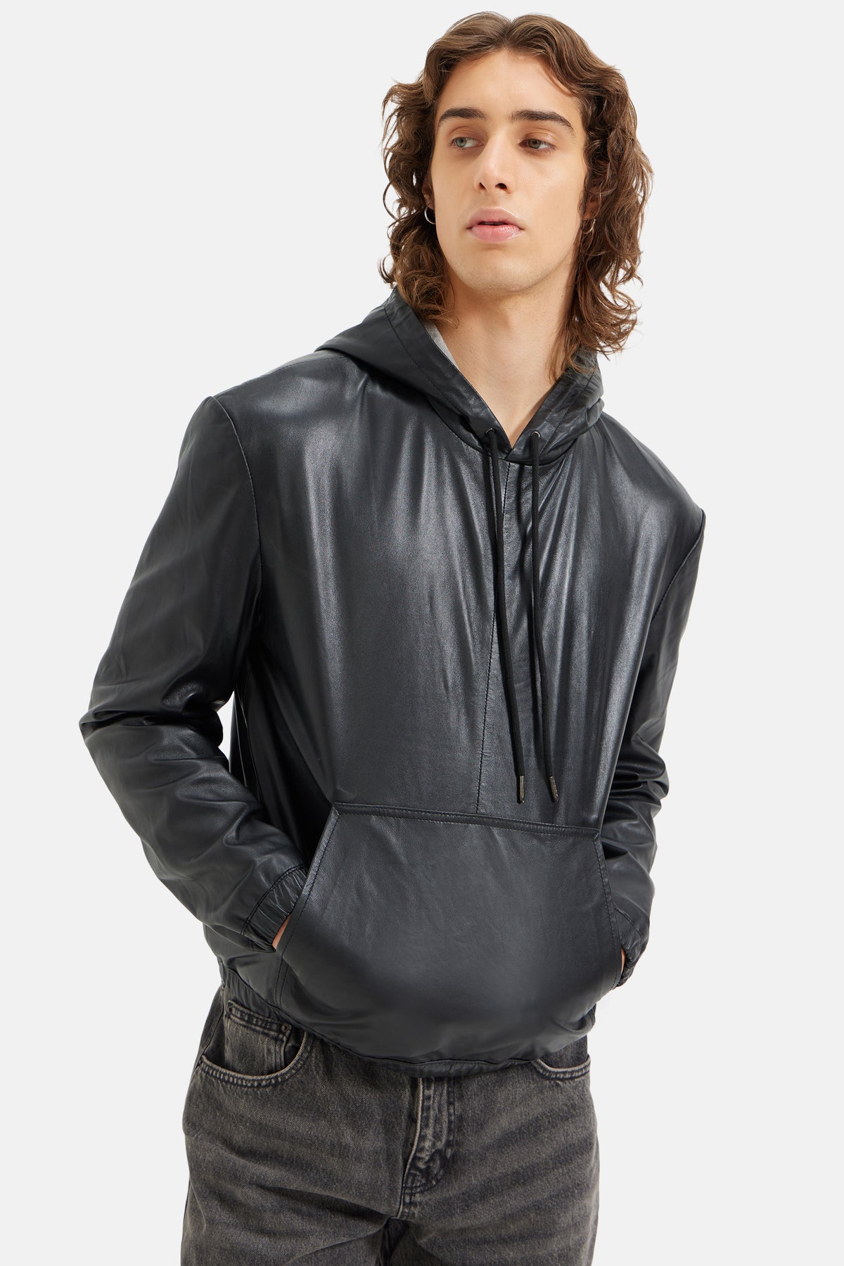 Alpha - Leather Oversized Hoodie - Black