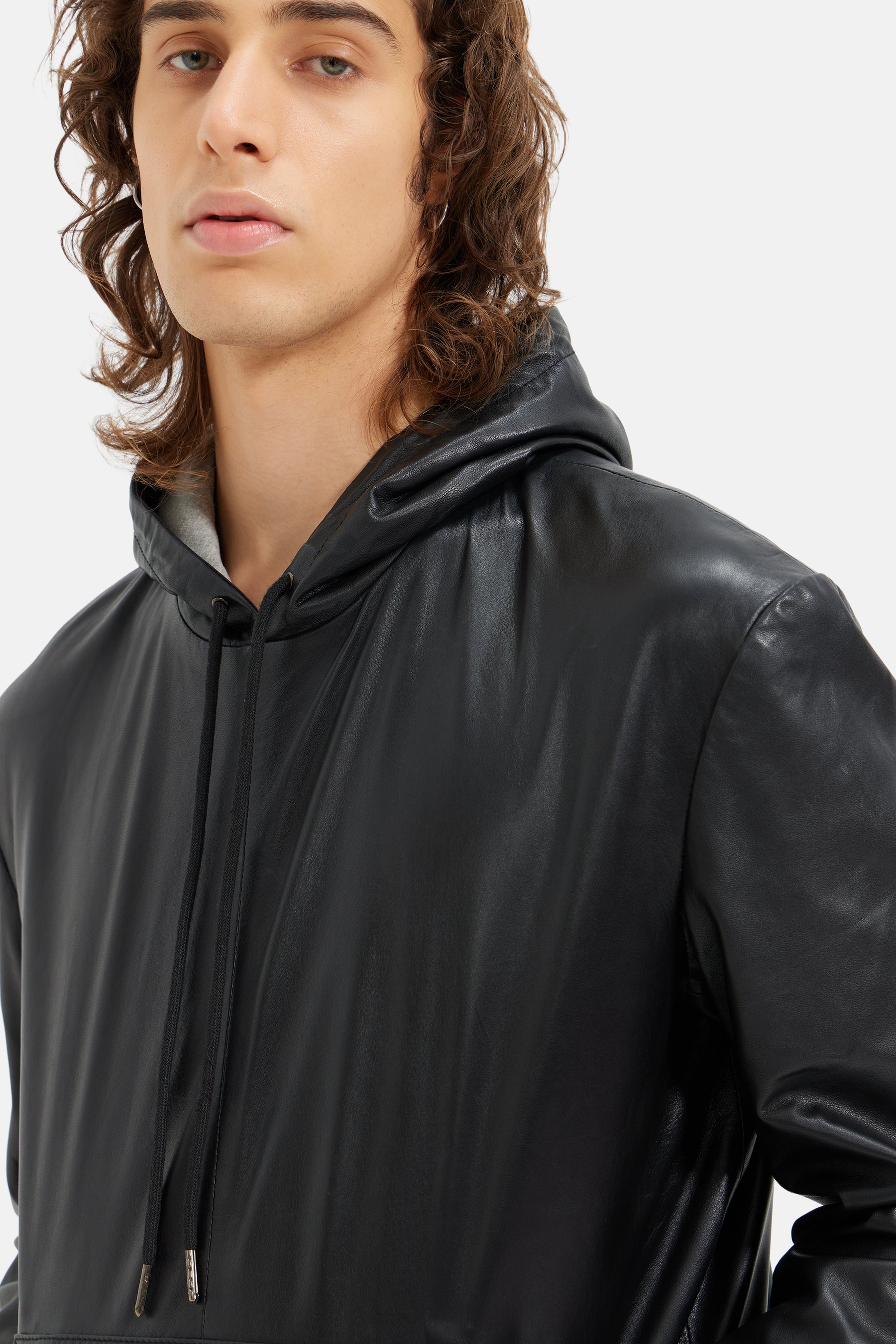 Alpha - Leather Oversized Hoodie - Black