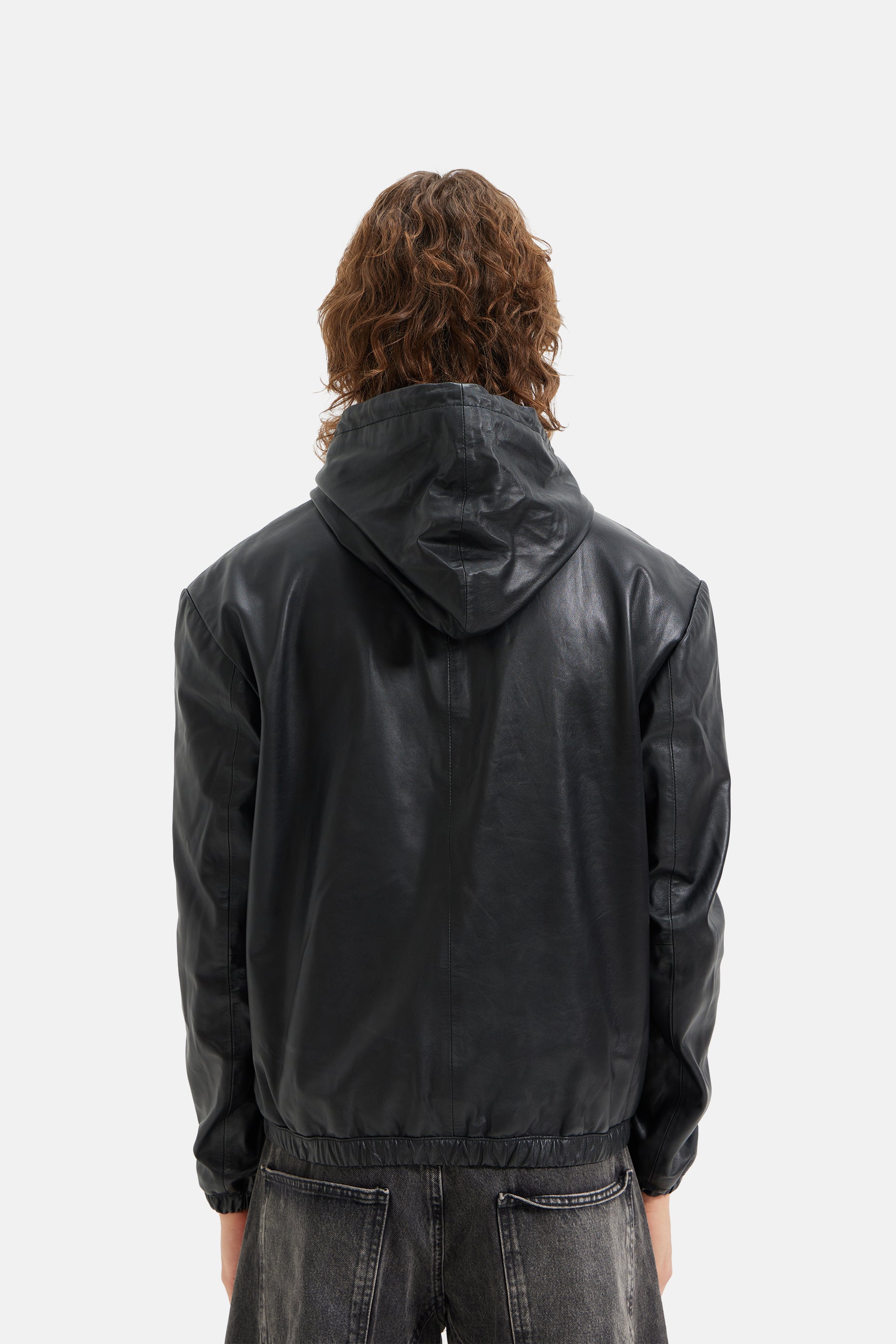 Alpha - Leather Oversized Hoodie - Black