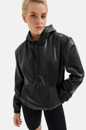 Alpha - Leather Oversized Hoodie - Black