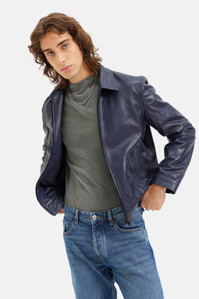 Lucas - Leather Zipper Jacket - Blue