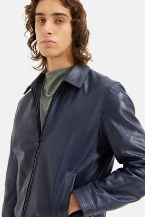 Lucas - Leather Zipper Jacket - Blue