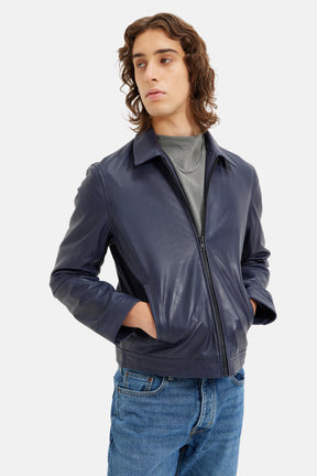 Lucas - Leather Zipper Jacket - Blue