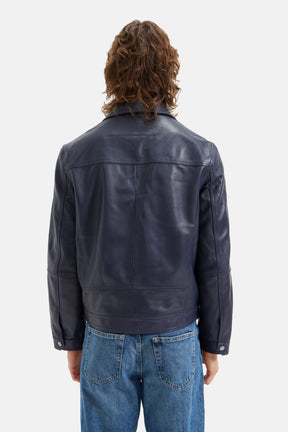 Lucas - Leather Zipper Jacket - Blue