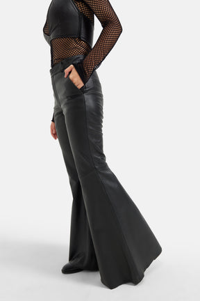 Alara - Flare Stretch Leather Pants - Black