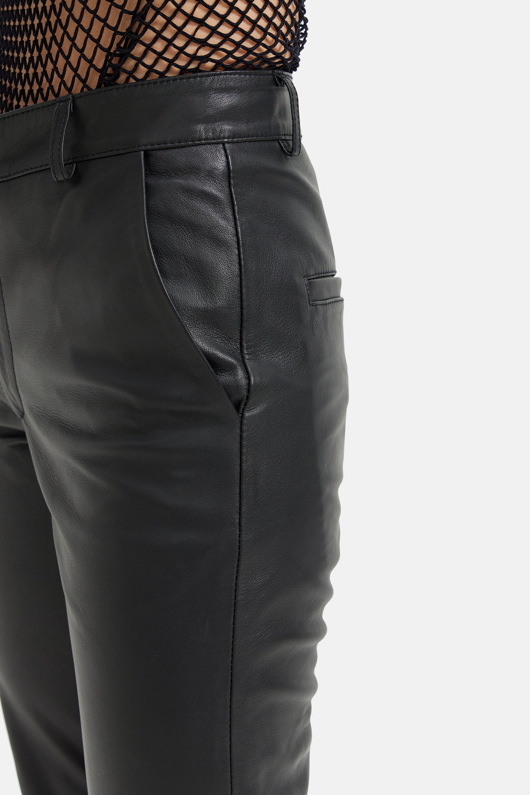 Alara - Flare Stretch Leather Pants - Black