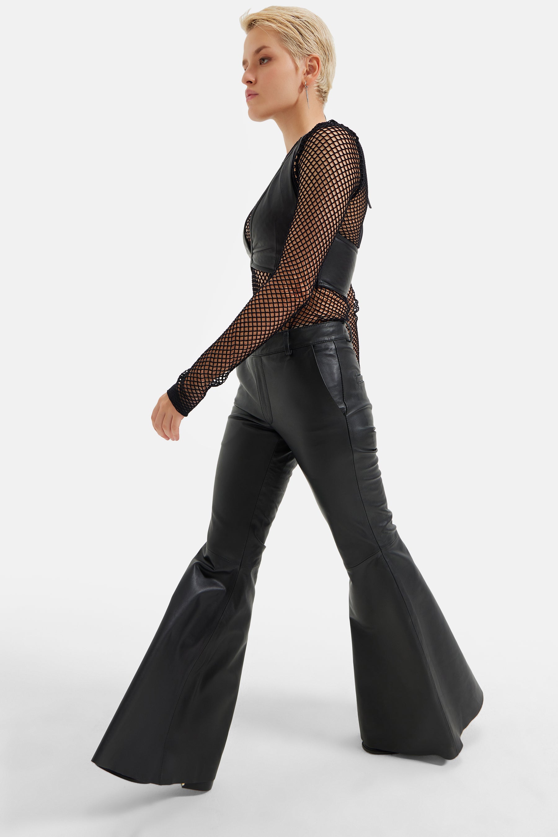 Alara - Flare Stretch Leather Pants - Black