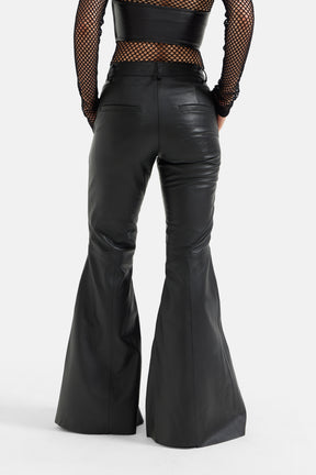 Alara - Flare Stretch Leather Pants - Black