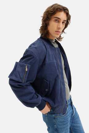 Florida - Suede Utility Bomber Jacket - Blue