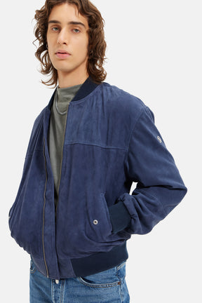 Florida - Suede Utility Bomber Jacket - Blue