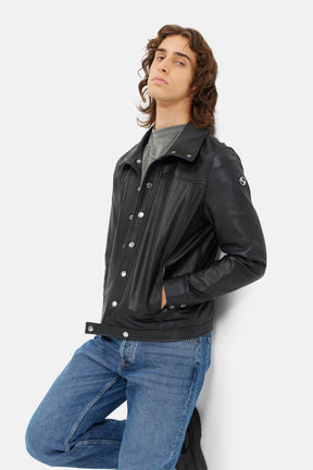 Lux - Button-Up Leather Jacket - Black