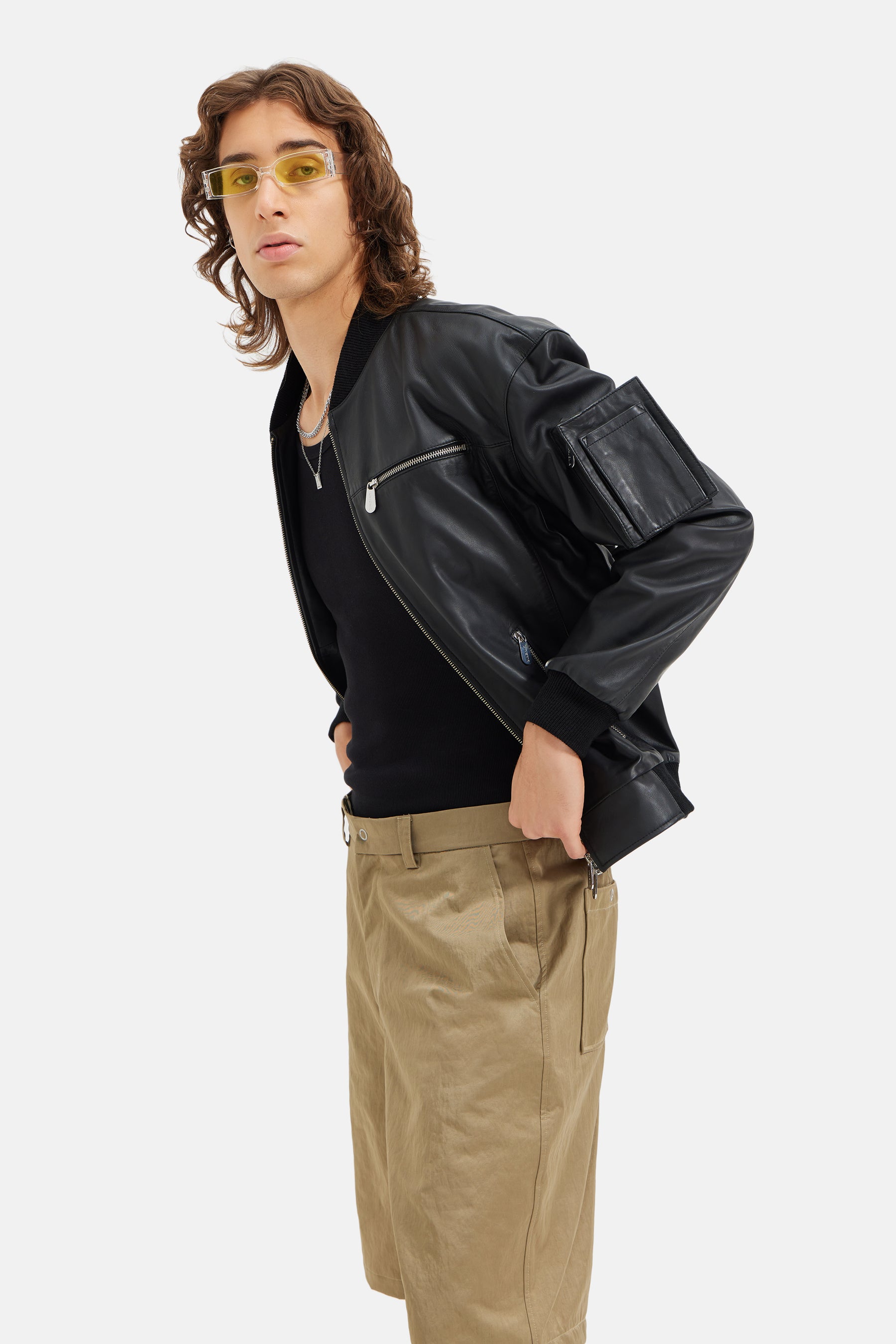 Maxson - Leather Bomber Jacket - Black