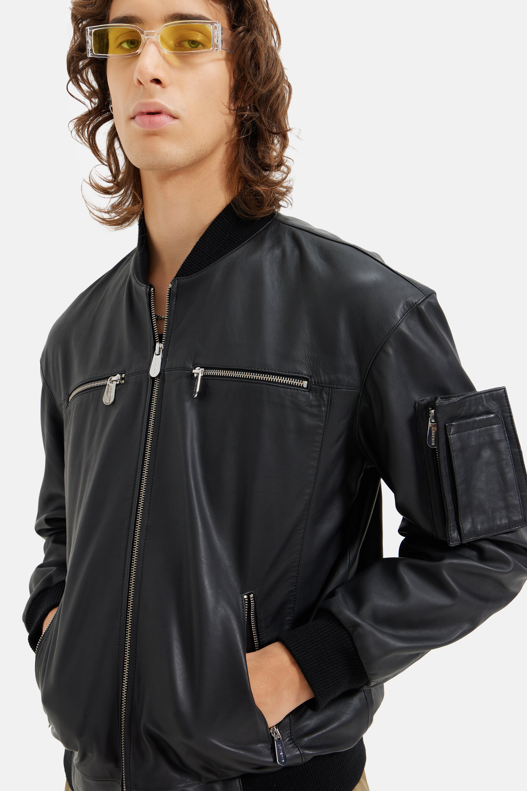 Maxson - Leather Bomber Jacket - Black