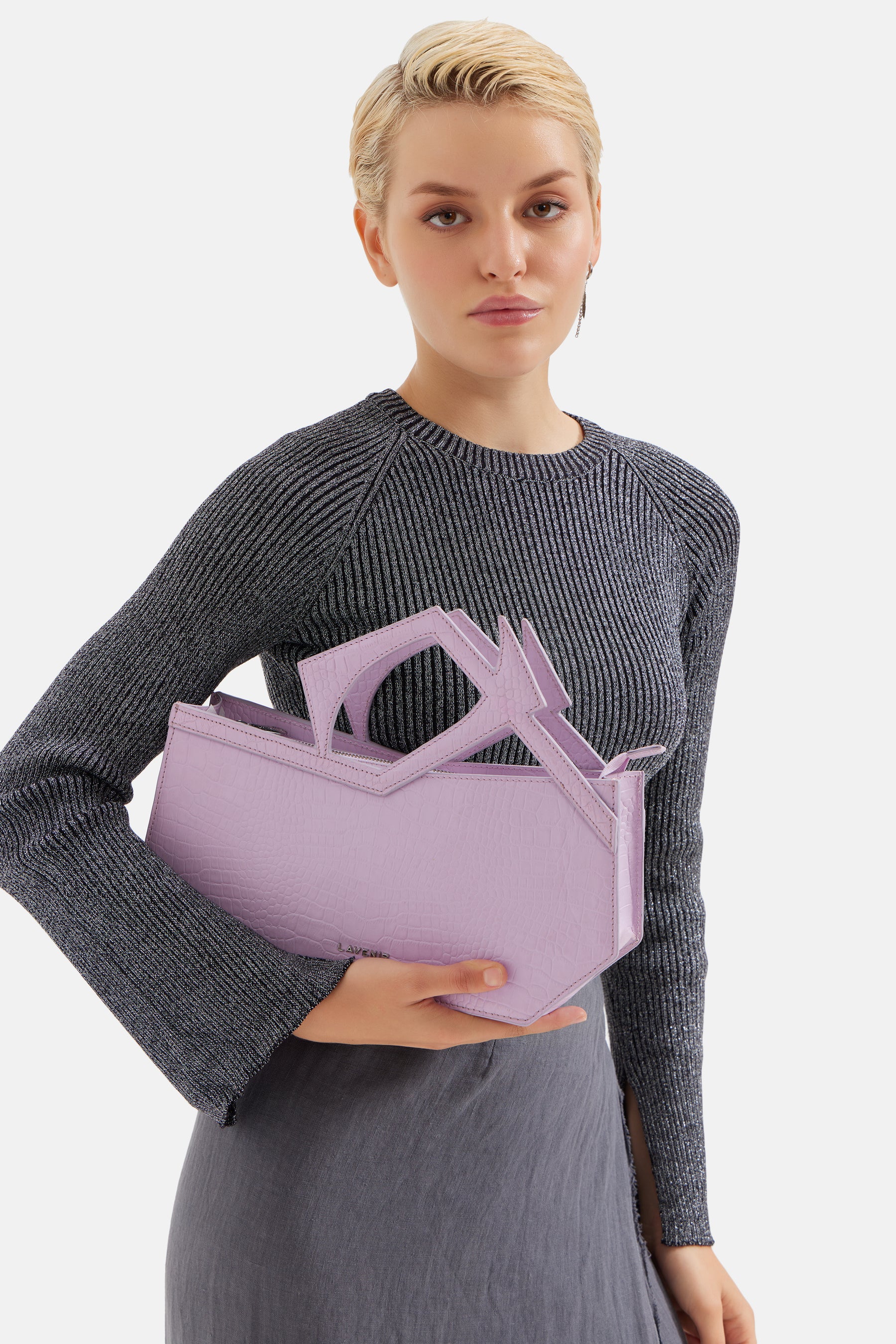 Abigail - Asymmetric Hand Bag - Lilac Croco