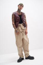 Xavier - Leather Utility Gilet - Wine