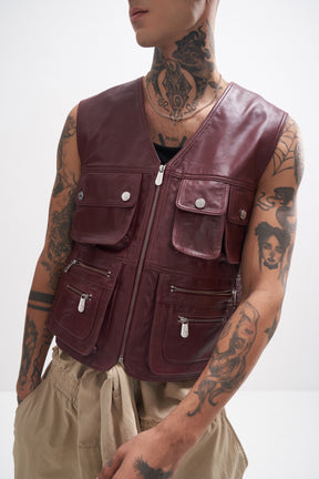 Xavier - Leather Utility Gilet - Wine