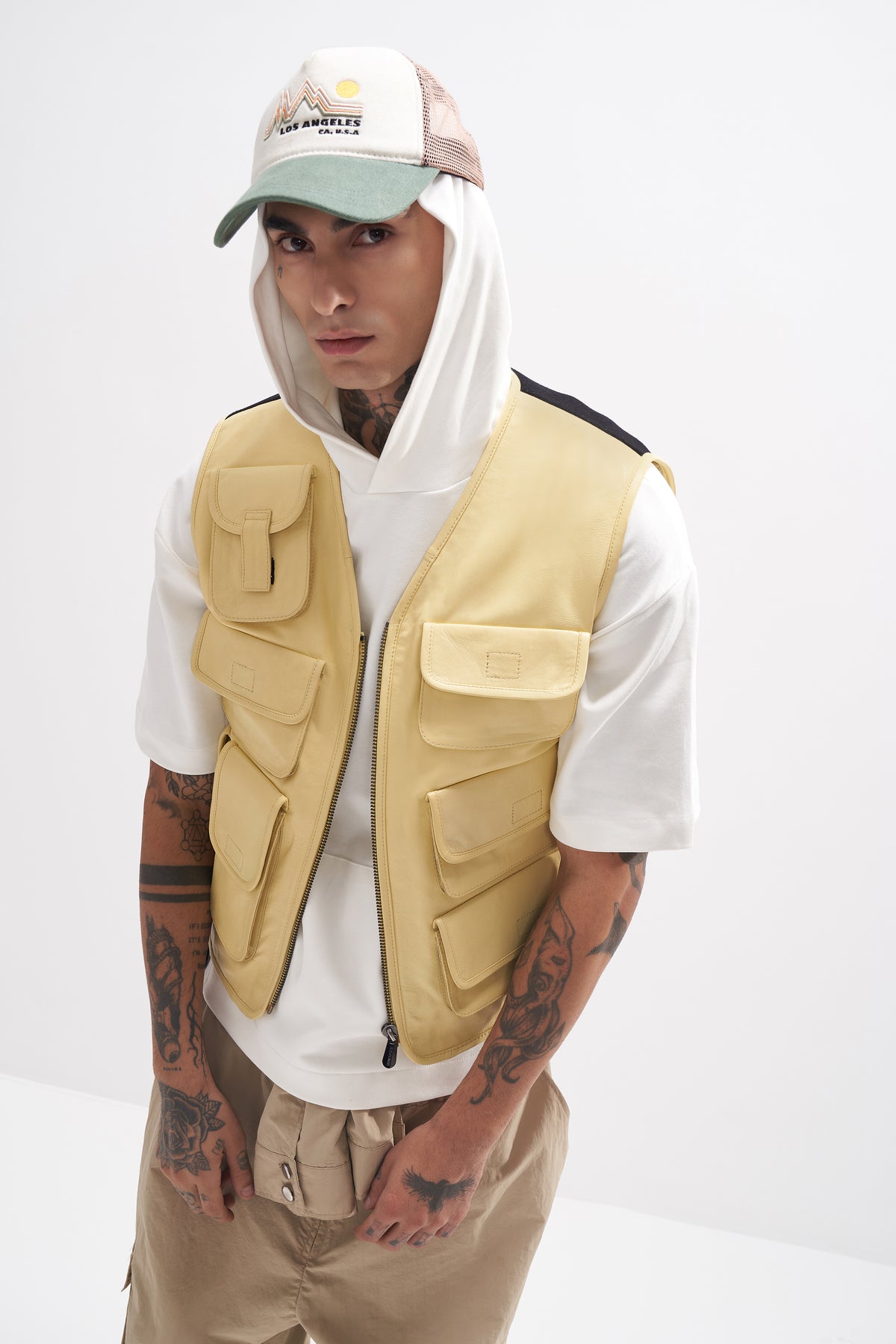 Otis - Leather Utility Gilet - Yellow