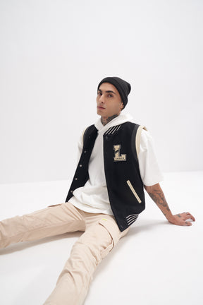 Joro - Unisex Varsity Gilet - Black / Off-White