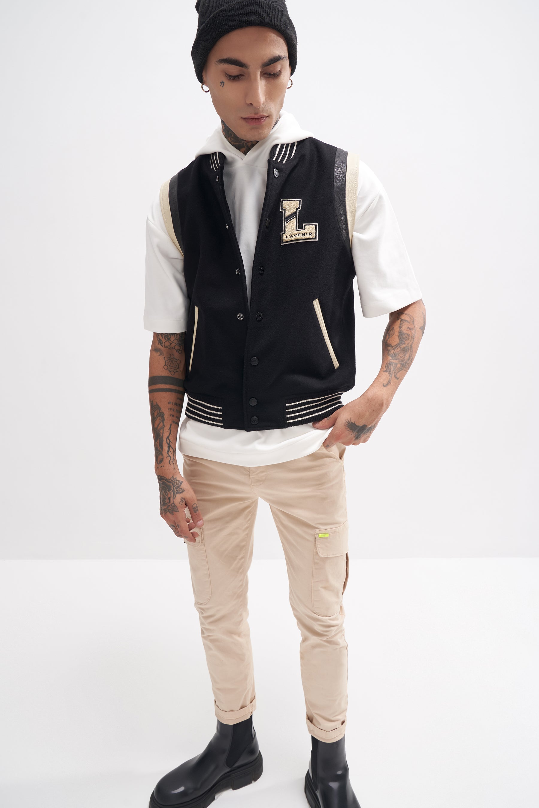 Joro - Unisex Varsity Gilet - Black / Off-White