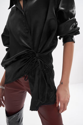 Savannah - Satin Wrap Shirt - Black