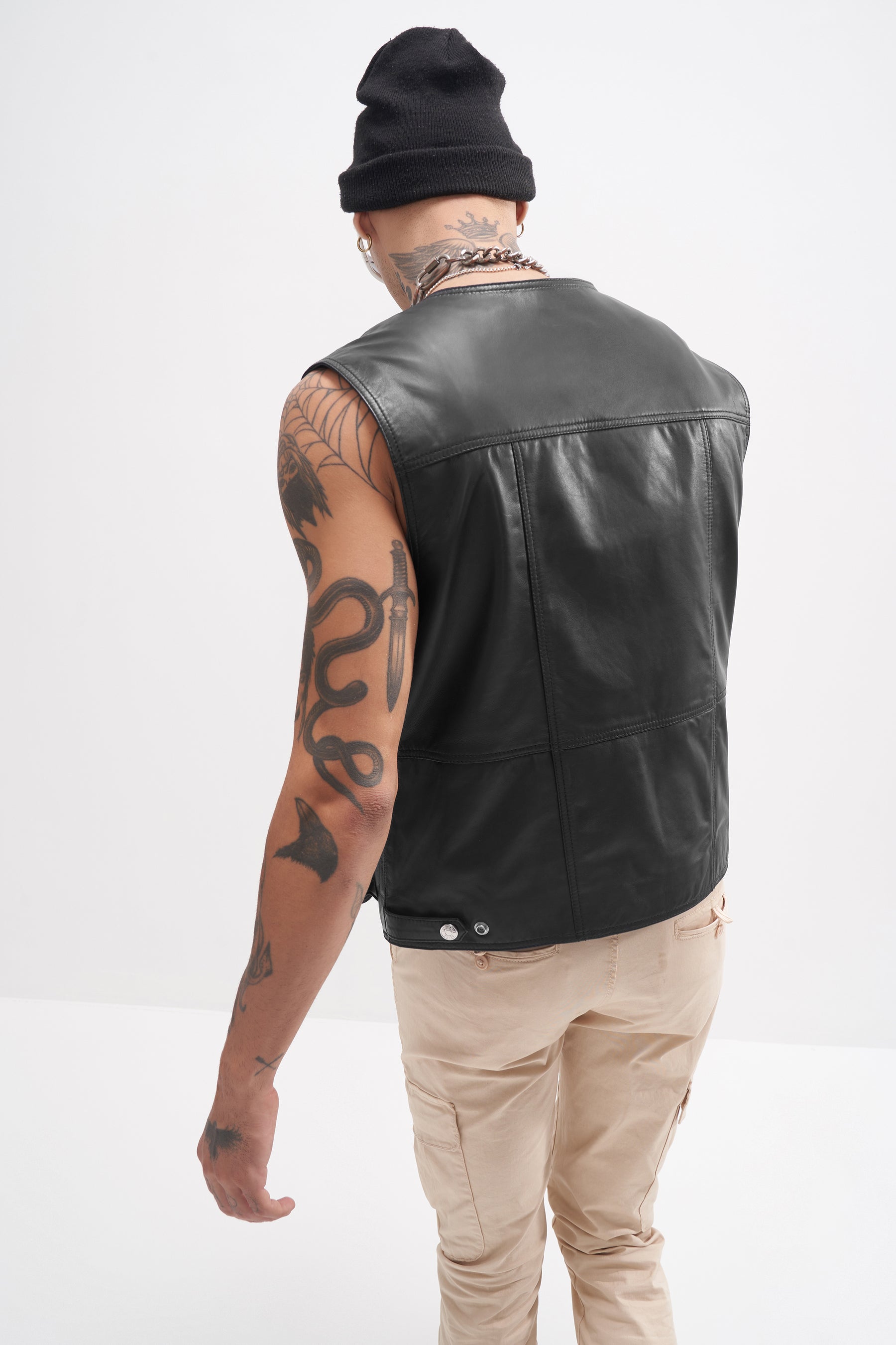 Xavier - Leather Utility Gilet - Black