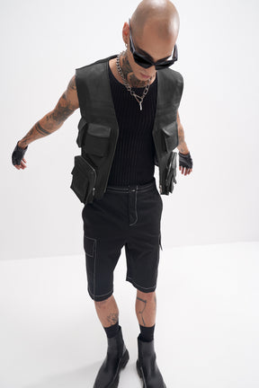 Rasmus - Unisex Technical Leather Gilet - All Black