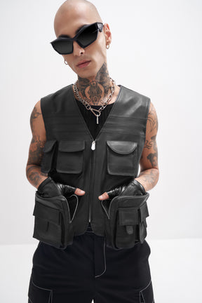 Rasmus - Unisex Technical Leather Gilet - All Black