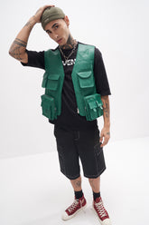 Rasmus - Unisex Technical Leather Gilet - Green/Black