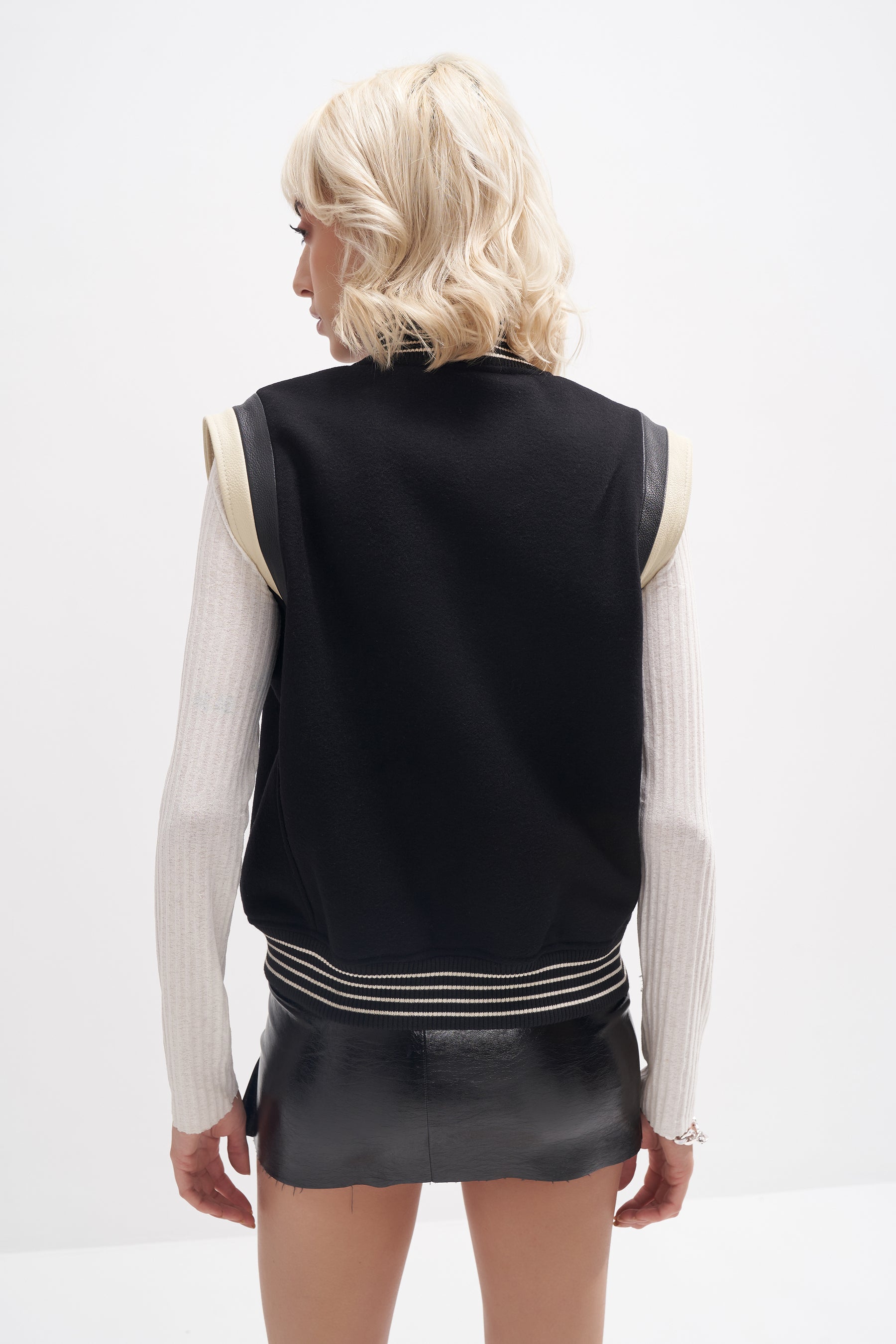 Joro - Unisex Varsity Gilet - Black / Off-White