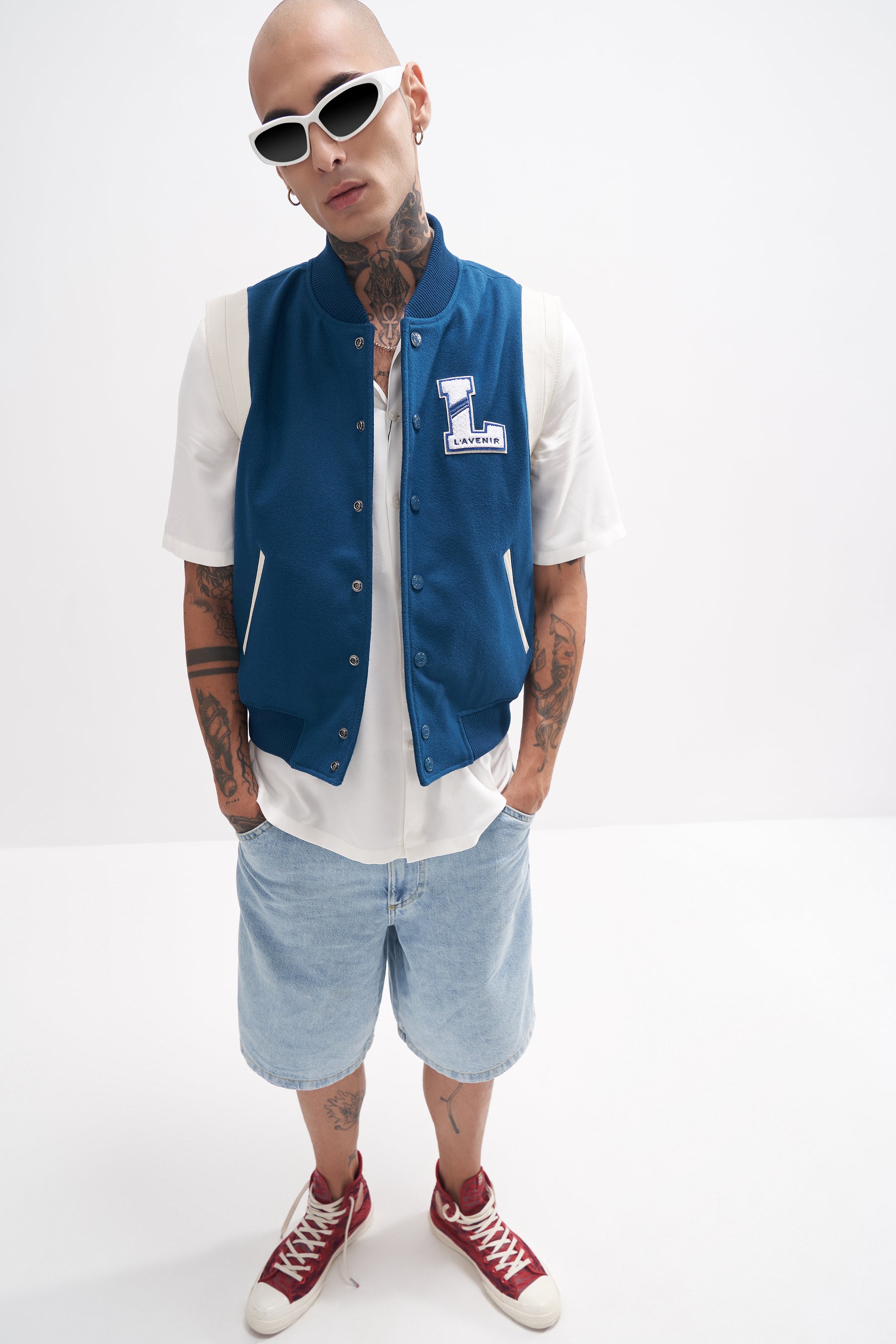 Joro - Unisex Varsity Gilet - Duck Blue / Off-White