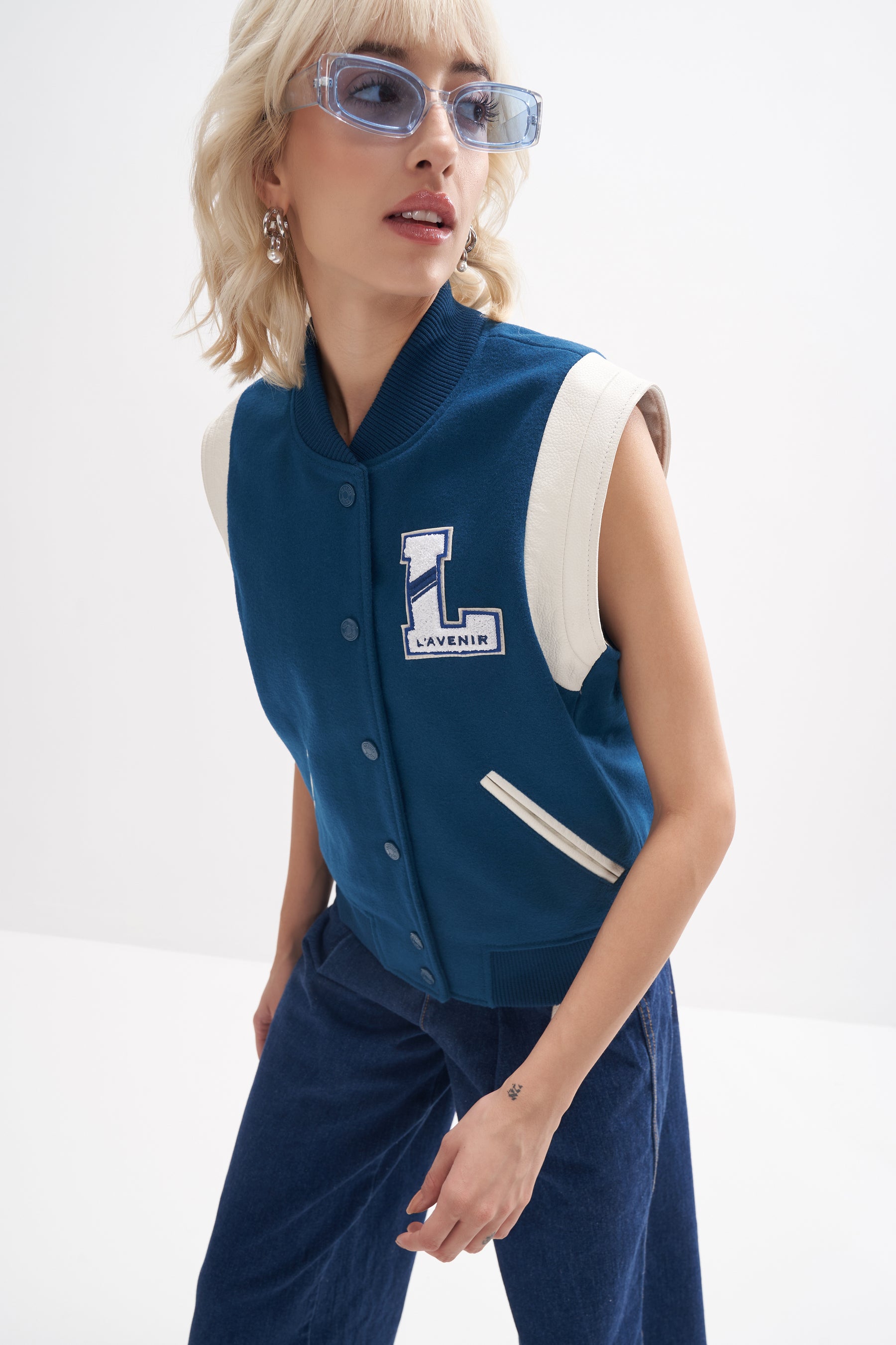 Joro - Unisex Varsity Gilet - Duck Blue / Off-White