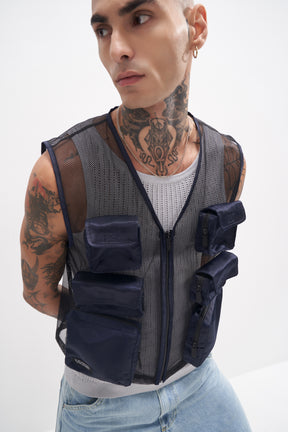 Uno - Unisex Mesh Nylon Utility Gilet - Black and Navy