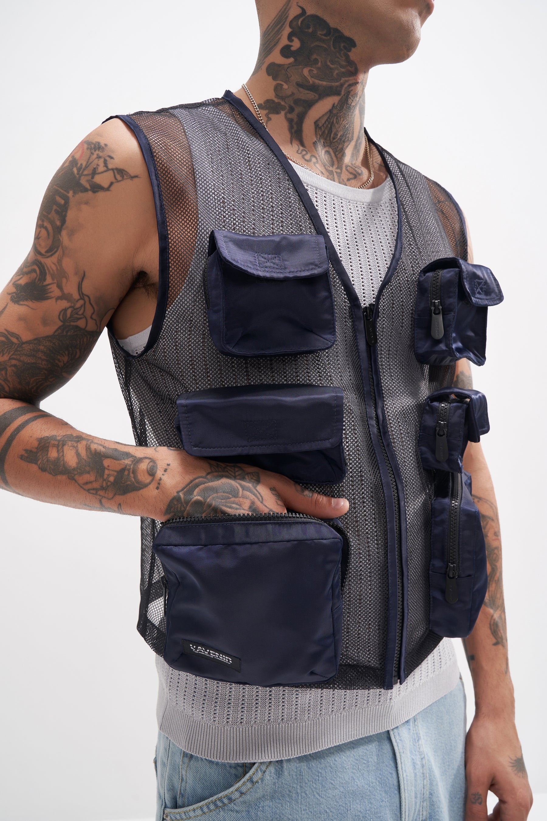 Uno - Unisex Mesh Nylon Utility Gilet - Black and Navy