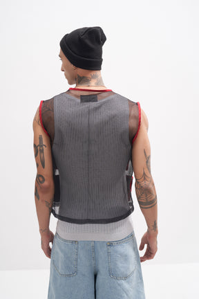 Uno - Unisex Mesh Nylon Utility Gilet - Black and Red