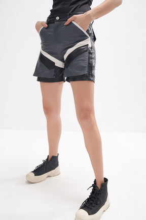 París - Unisex Leather Utility Shorts - Grey/Black/White