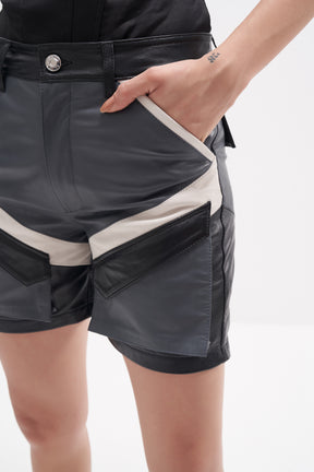 París - Unisex Leather Utility Shorts - Grey/Black/White