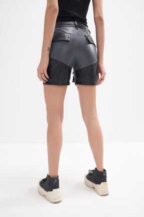 París - Unisex Leather Utility Shorts - Grey/Black/White