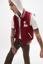 Joro - Unisex Varsity Gilet - Burgundy / Off-White